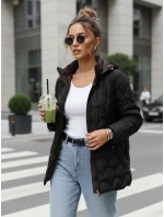 Dámska prechodná prešívaná bunda s odnímateľnou kapucňou čierna TY5625