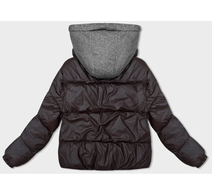 Hnedá dámska zimná bunda s pletenou kapucňou (B8213-14)