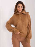 Dámsky voľný sveter v ťavej farbe s rolákom (0374)