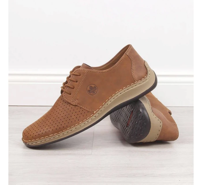 Pánské kožené polobotky M model 22008944 hnědé s ažurovým vzorem - Rieker Pánské kožené polobotky M model 22008944 hnědé s ažurovým vzorem - Rieker