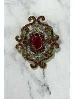 Brošňa XZ459-107 zlatá + červená