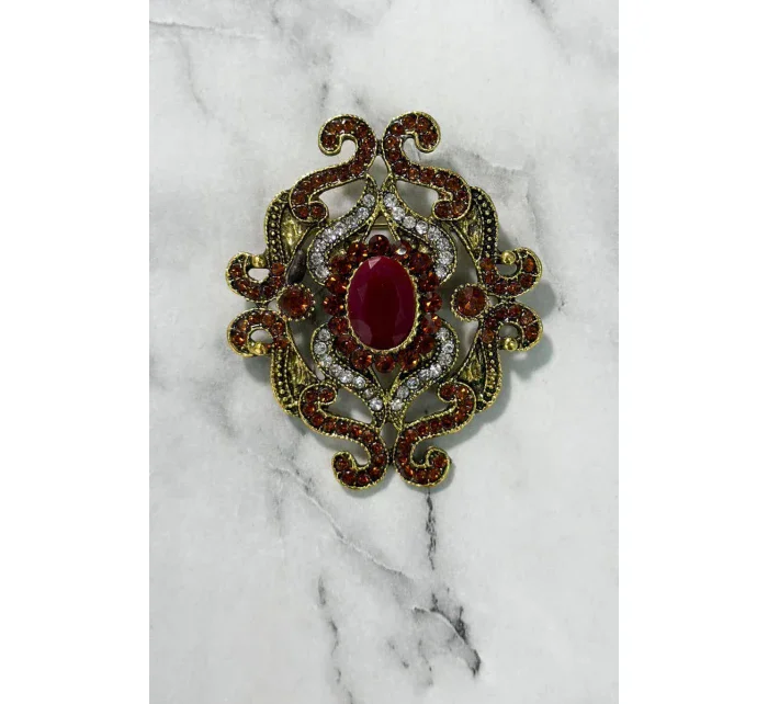 Brošňa XZ459-107 zlatá + červená