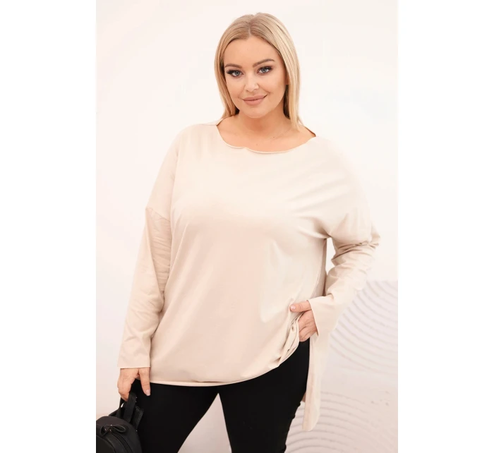 Dámská blůza Plus Size asymetrická s dlouhým rukávem béžová