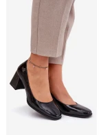 Skórzane Lakierowane Czółenka Na Słupku Vinceza 91130 Czarne