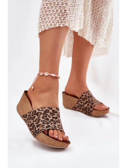 Kožené Dámské Pantofle Na Podpatku Leopardí model 21698620 - Zazoo Kožené Dámské Pantofle Na Podpatku Leopardí model 21698620 - Zazoo