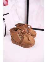 Dievčenské šnurovacie snehové topánky s kožušinou Brown Hunter