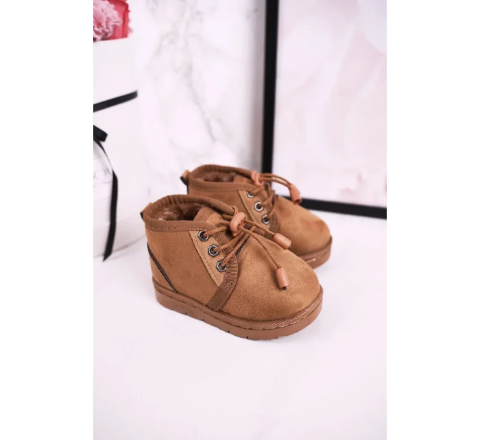 Dievčenské šnurovacie snehové topánky s kožušinou Brown Hunter