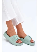 Dámske penové papuče s platformou a prackou - zelené