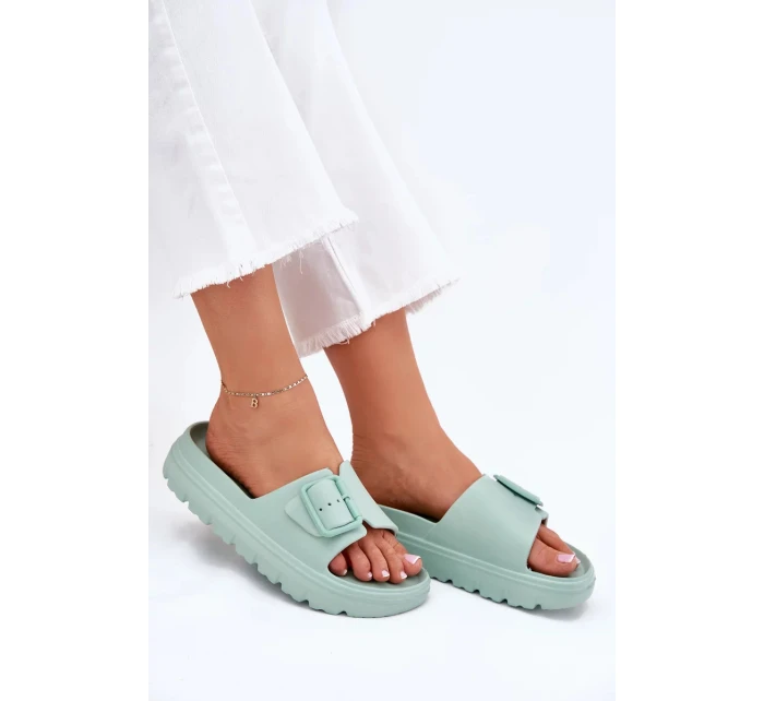 Dámske penové papuče s platformou a prackou - zelené