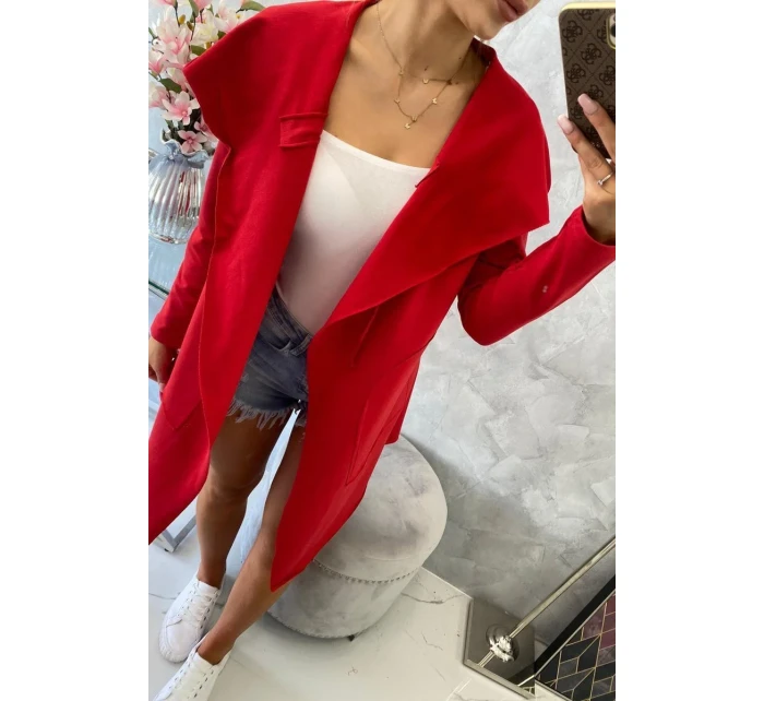 Volná bunda s kapucí v červené barvě Volná bunda s kapucí v červené barvě