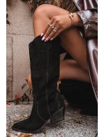 Kožené semišové kozačky dámské zateplené černé model 21714874 - Boto