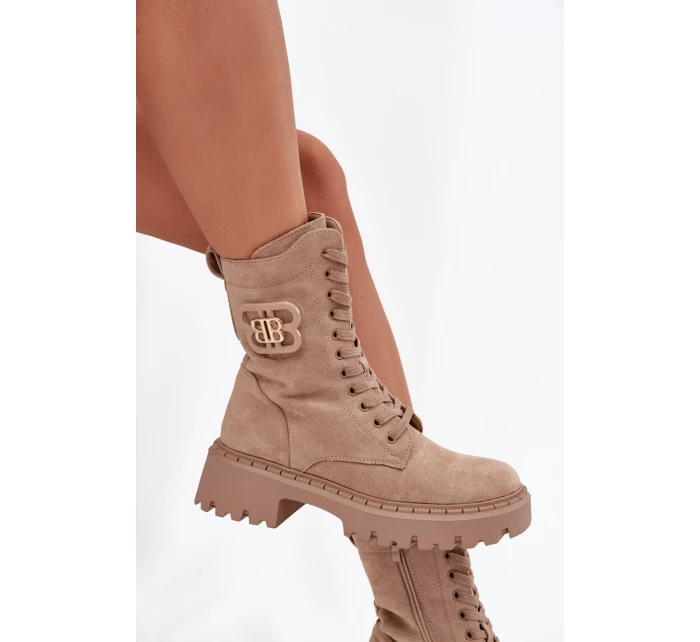 Dámské workery boty s ozdobným zateplené béžové model 21715364 - Boto