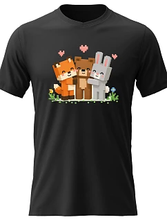 Pánske bavlnené tričko s potlačou - PIXEL ANIMALS - čierne