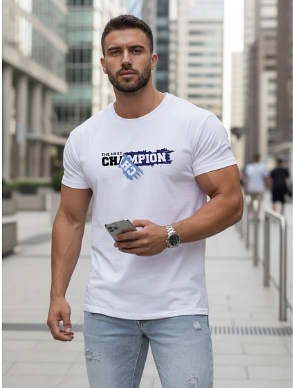 Pánske biele tričko s potlačou FashionStreet NX5017R