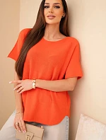 Dámsky sveter s krátkym rukávom voľného strihu oranžový