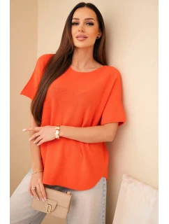 Dámsky sveter s krátkym rukávom voľného strihu oranžový