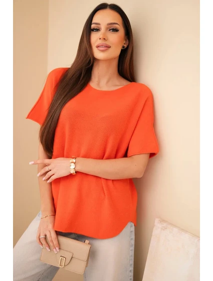 Dámsky sveter s krátkym rukávom voľného strihu oranžový