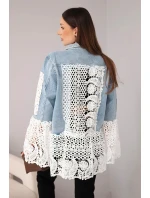 Dámská džínová bunda z bavlny a krajkovým vzorem světle džínová