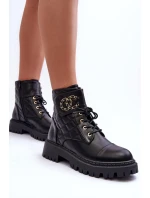 Workery Botki Damskie Z Ozdobą Czarne Toye Workery Botki Damskie Z Ozdobą Czarne Toye