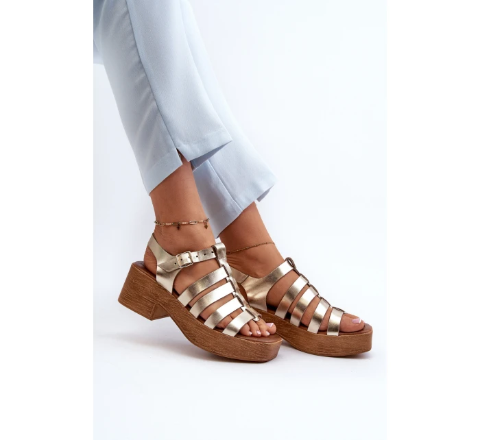 Zazoo 40410 Skórzane Sandały Damskie Złote