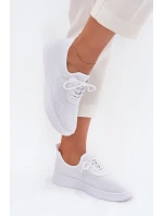 Materiałowe Wsuwane Buty Sportowe Na Platformie Damskie Białe Kalyra