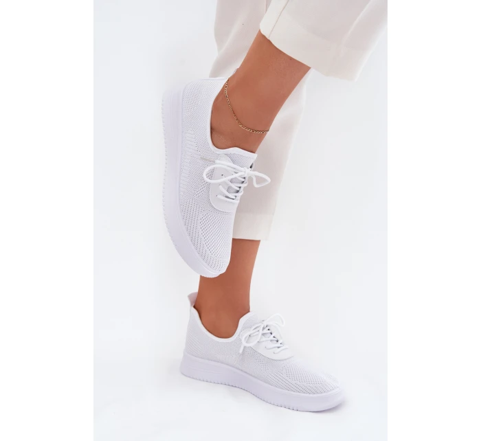 Materiałowe Wsuwane Buty Sportowe Na Platformie Damskie Białe Kalyra
