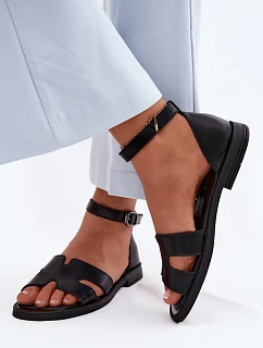 Dámské sandály z pravé kůže na ploché podrážce Vinceza 62305 Černé