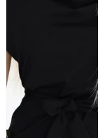 240-8 ROXI šaty s asymetrickou sukňou a opaskom - ČIERNE