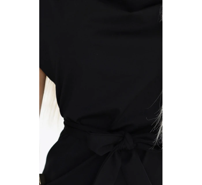 240-8 ROXI šaty s asymetrickou sukňou a opaskom - ČIERNE