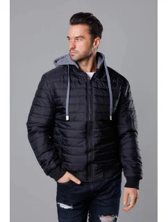 Čierna pánska bunda typu "bomber" s teplákovou kapucňou (8M985-392)