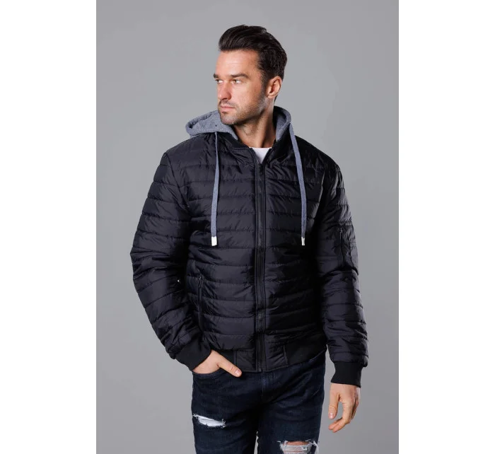 Čierna pánska bunda typu "bomber" s teplákovou kapucňou (8M985-392) Čierna pánska bunda typu "bomber" s teplákovou kapucňou (8M985-392)