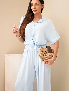 Dámský viskózový model 22185779 komplet se širokými kalhotami modrý - K-Fashion