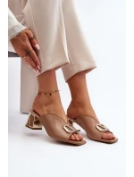 Eleganckie Klapki Damskie Na Obcasie Laura Messi 2771 Beżowe