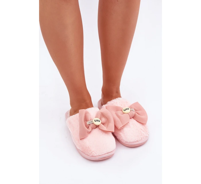 Kapcie Damskie Z Futerkiem I Kokardą Różowe Olfedi