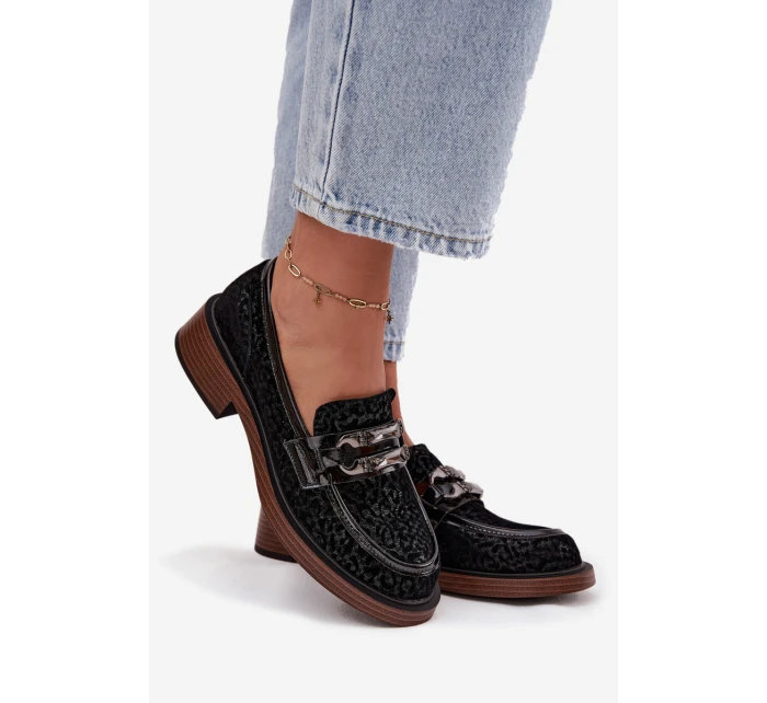 Semišové dámské mokasiny s ozdobou model 21713887 Černé - D&A