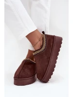 Dámske snehule Taliah s nízkou platformou a výšivkou - čokoládové