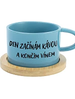 ZAČÍNAM DEŇ KÁVOU A KONČÍM VÍNOM - modrý hrnček s makrónkou 200 ml