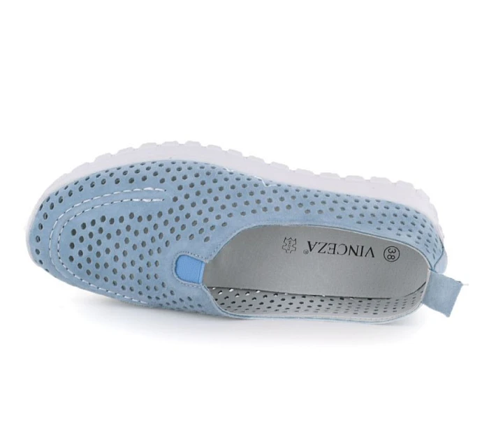 Dámske kožené ažurové modré poltopánky Vinceza 93220