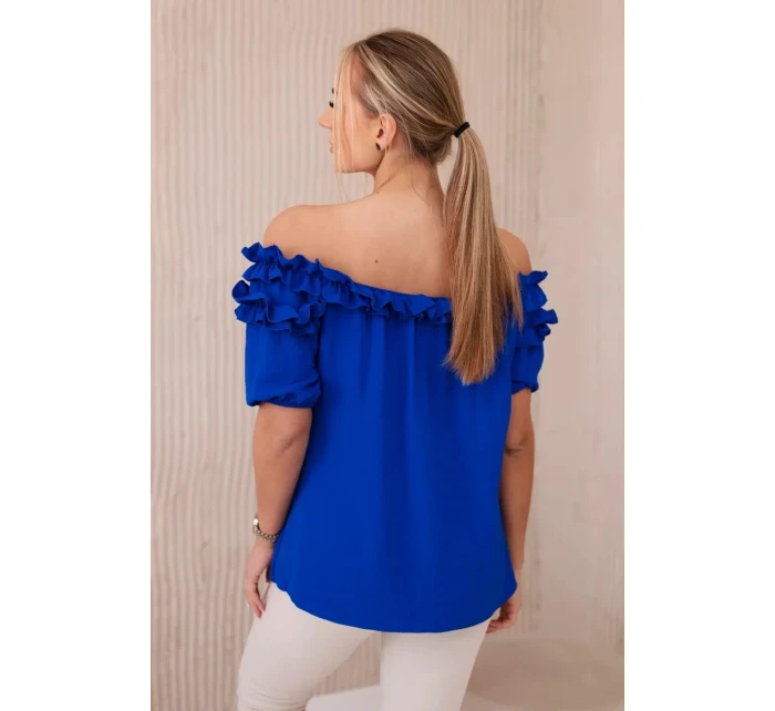 Španielska blúzka s malým volánom v chrpovo modrej farbe