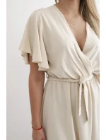 Šaty s vrstveným výstrihom béžové