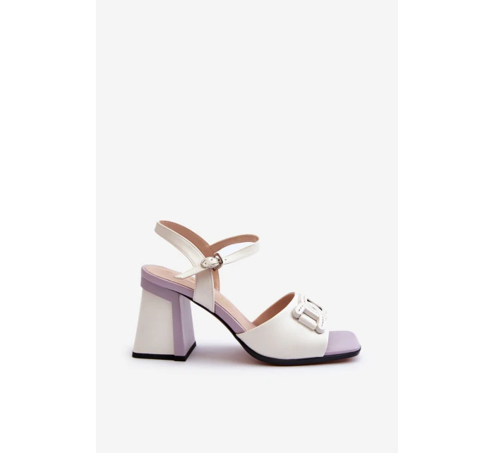 Eleganckie Sandały Na Słupku Z Ozdobą Białe D&A MR38-156