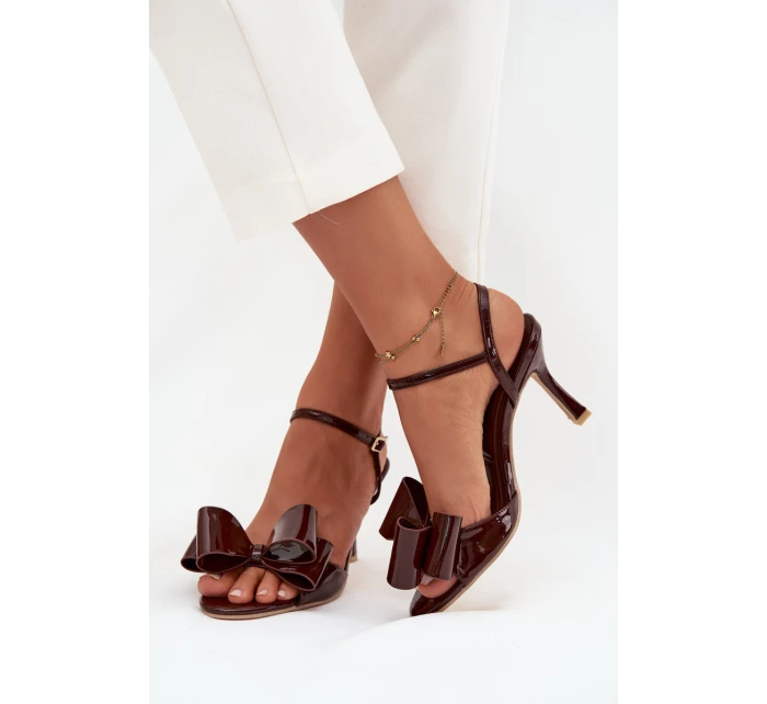 Lakierowane Sandały Na Szpilce Z Kokardą Czekoladowe Noliva Lakierowane Sandały Na Szpilce Z Kokardą Czekoladowe Noliva