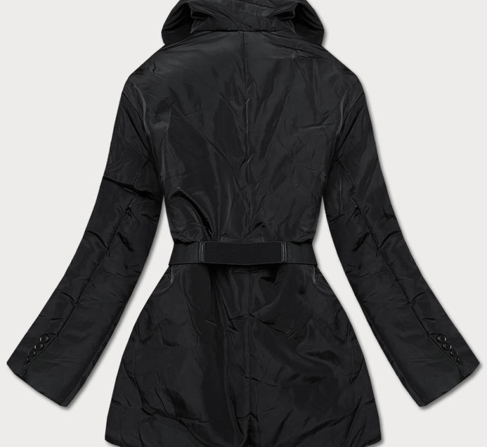 Ľahká čierna dámska bunda s pásikom (OMDL013)