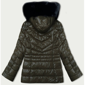 Prešívaná dámska zimná bunda v khaki farbe (V776G)