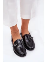 Lakierowane Mokasyny Damskie Z Ozdobną Sprzączką Czarne Mollan