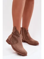 Dámské perforované kotníkové boty na nízkém podpatku model 21961100 Hnědé - S.Barski