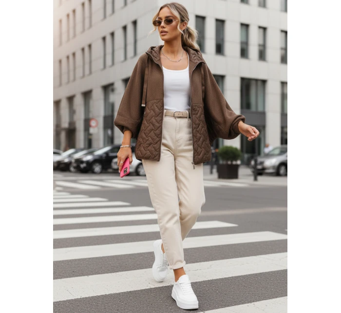 Dámska prechodná oversize bunda s kapucňou hnedá FashionStreet TY5593