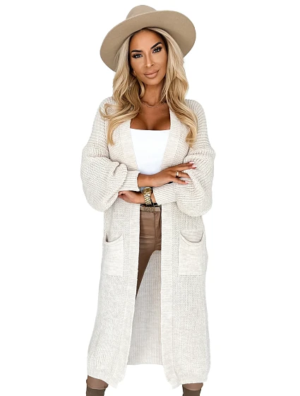 model 21290276 Cardigan svetr s kapsami béžová barva - numoco basic