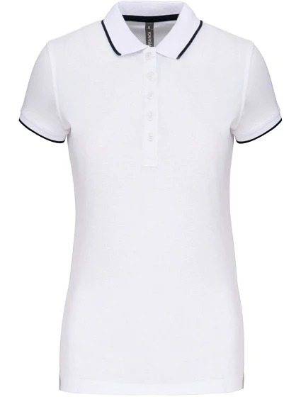 Kariban K 252 Dámske kontrastné polo tričko s piké vzorom 20.K252 biele/námornícka modrá/biele