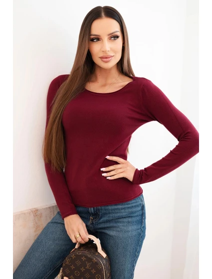Dámský viskózový svetr s kulatým výstřihem a model 21412196 střihem bordový - K-Fashion